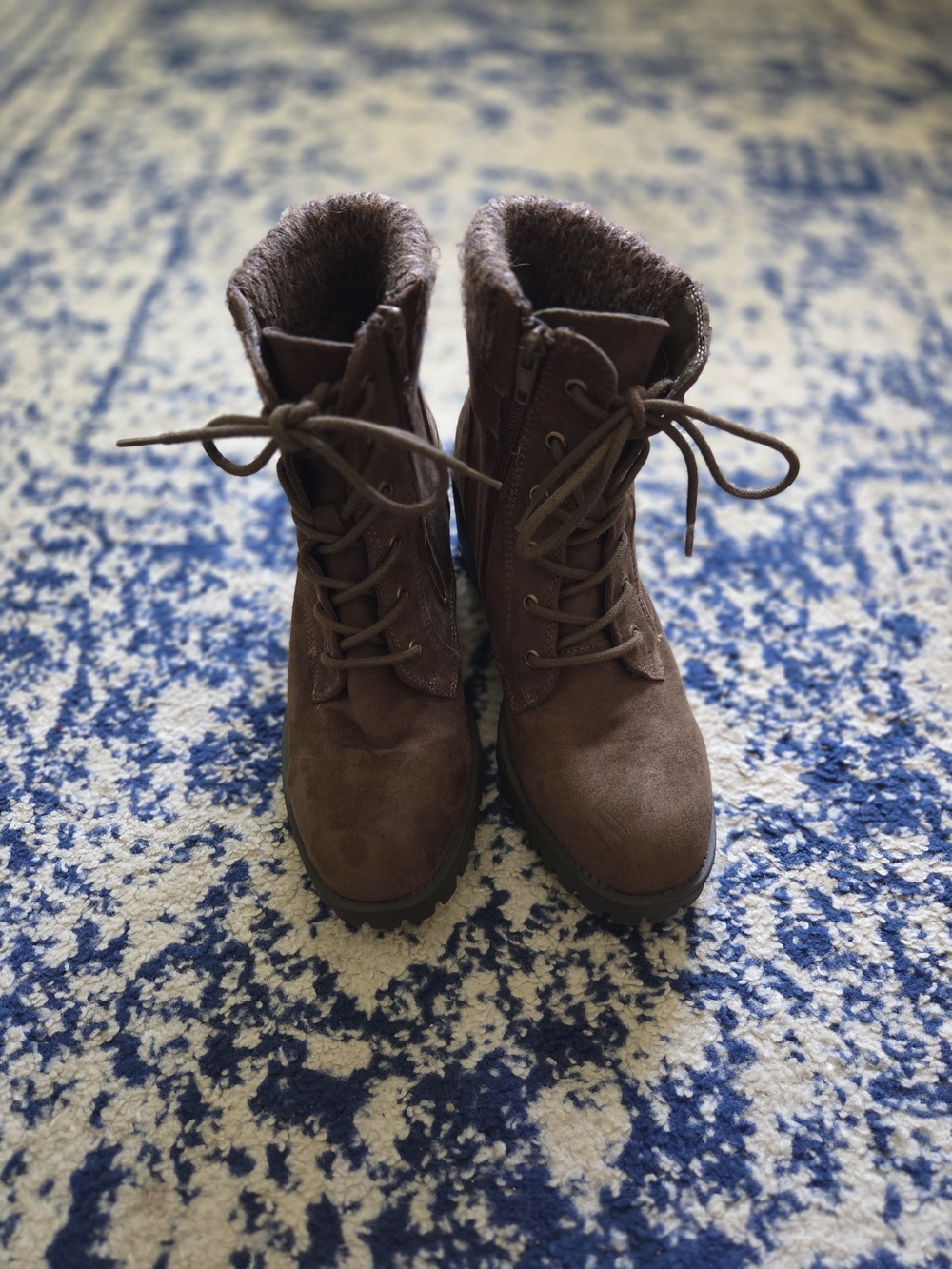 Bella Vita Brown Lace-Up Faux Fur Ankle Booties